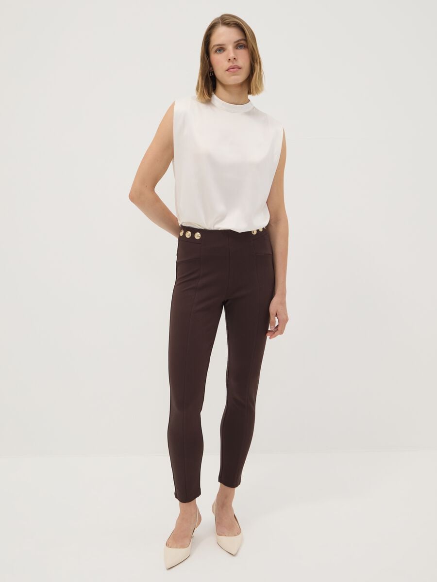 Leggings marroni in punto Milano di viscosa elasticizzata skinny fit_0