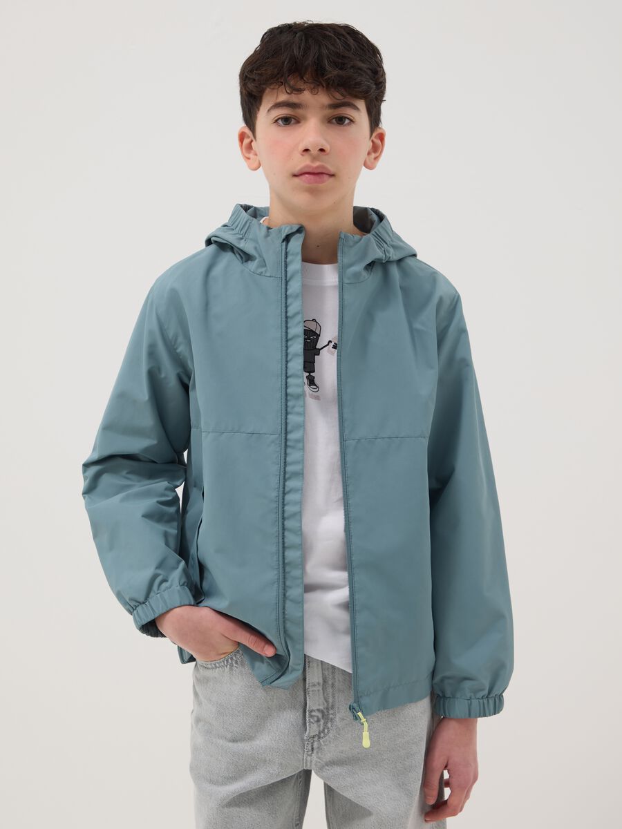 Boy's Regular Fit Blue Jacket with Hoodie_0