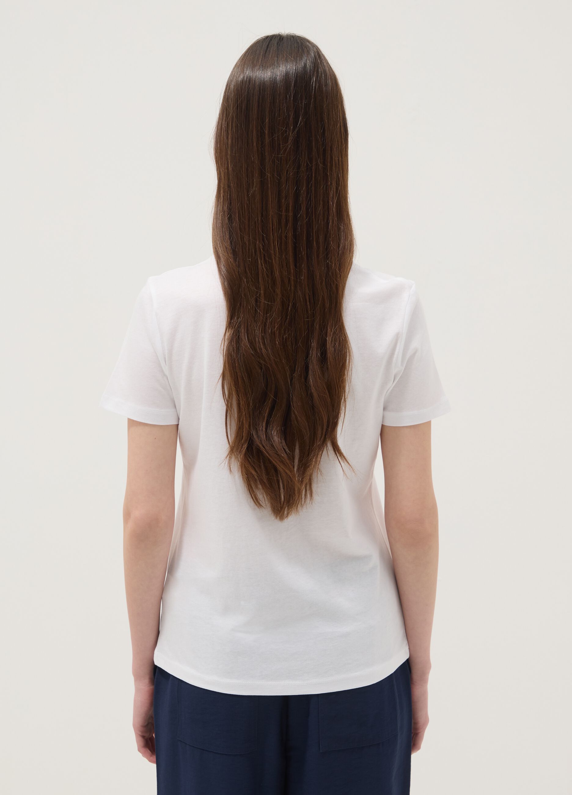 White pure cotton T-shirt with floral print