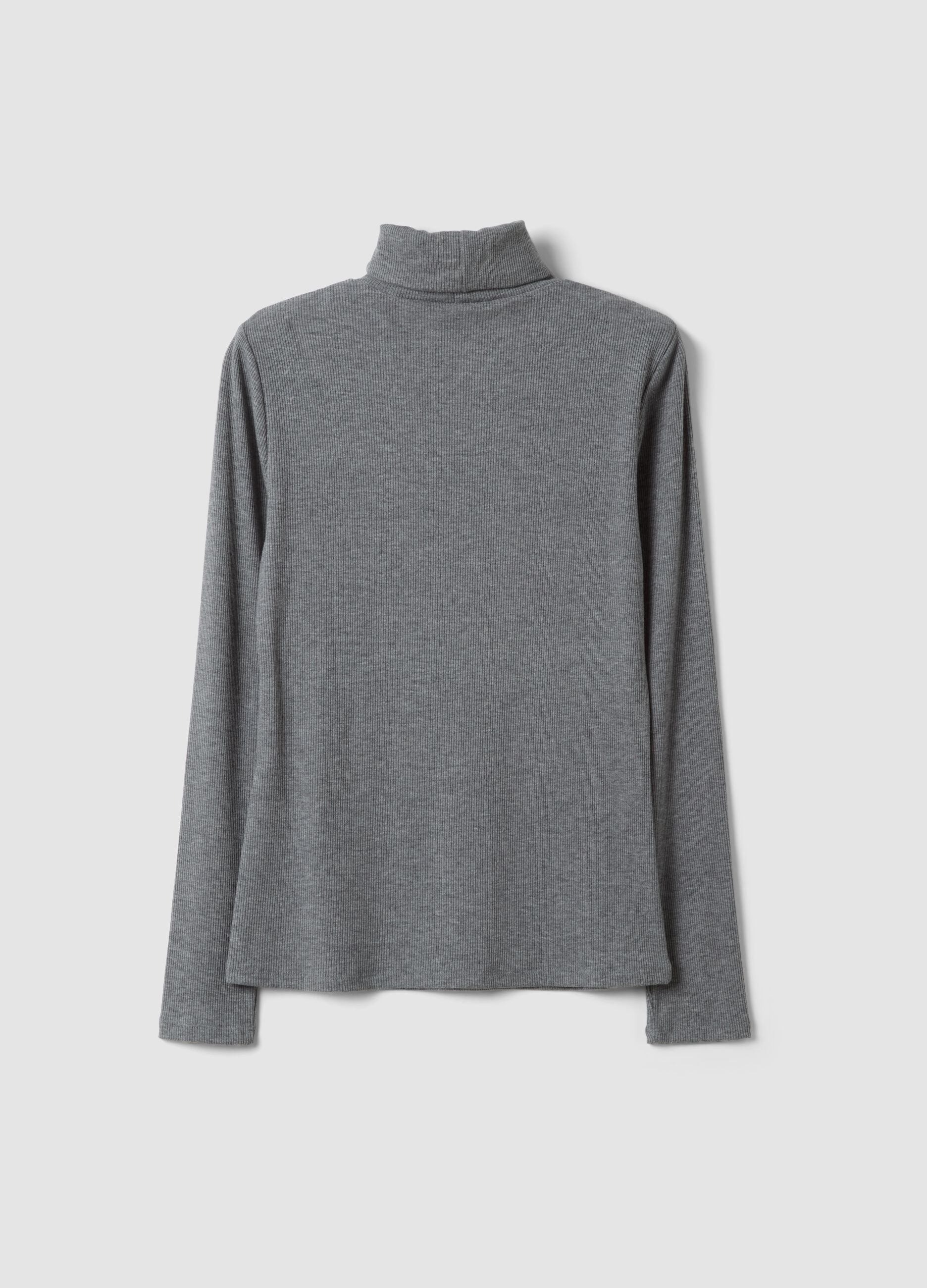 Grauer Pullover aus elastischer Viskose mit Rundhalsausschnitt, Regular Fit