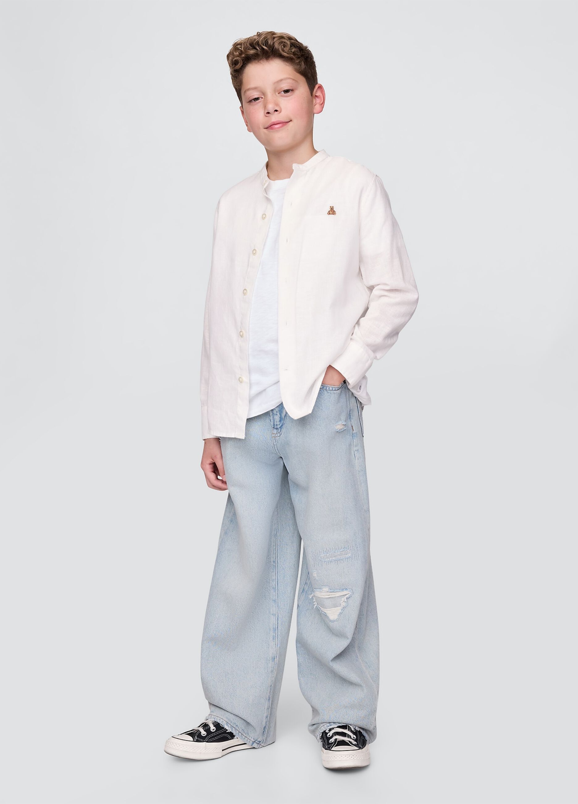 GAP Kids Long Sleeve White Linen and Cotton Shirt