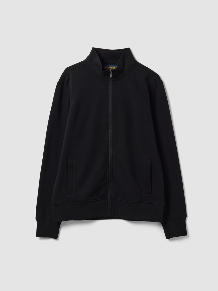 Black cotton-blend regular-fit sweatshirt with crew neck and zip_0