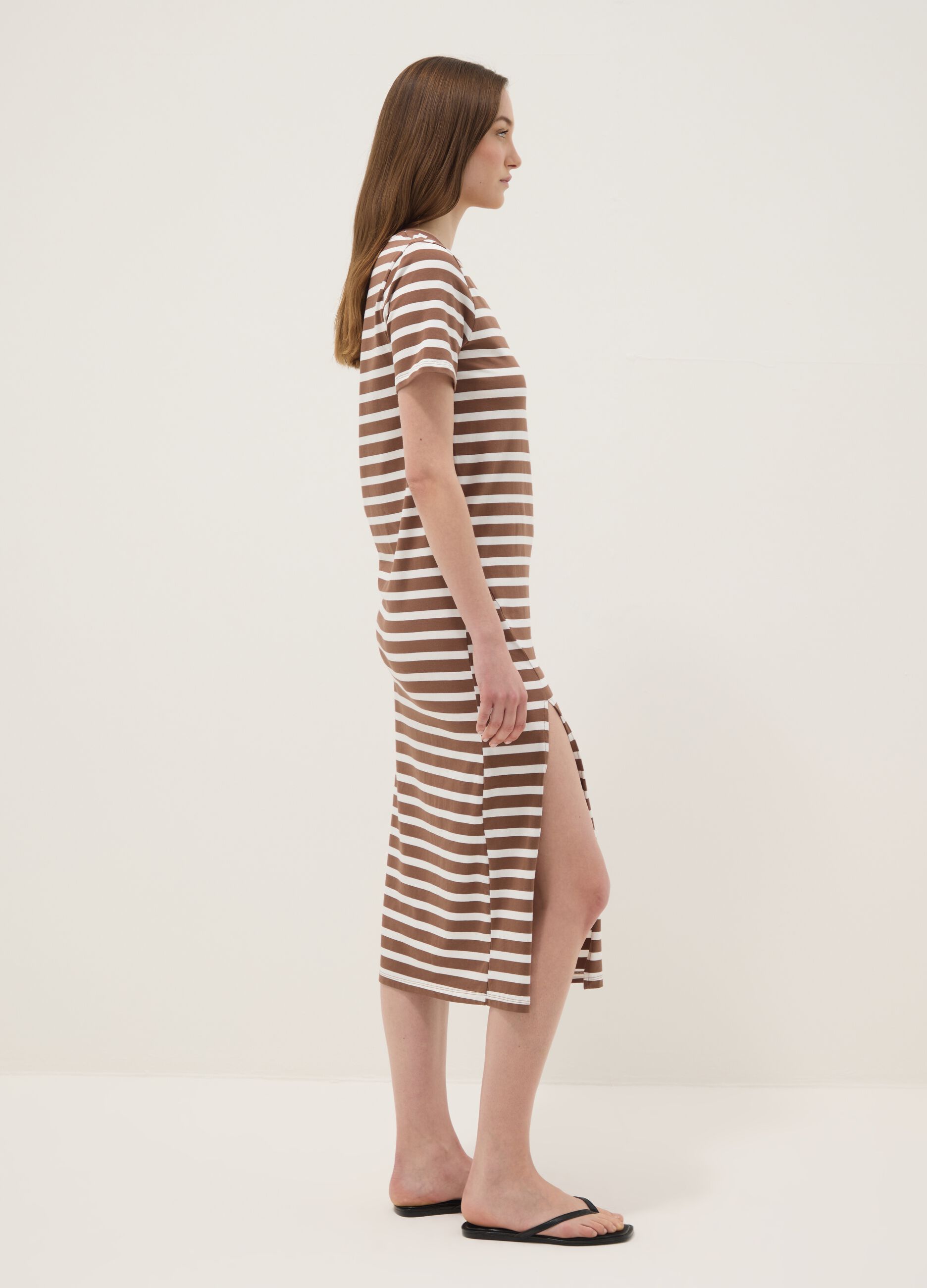 Brown striped stretch-cotton midi dress