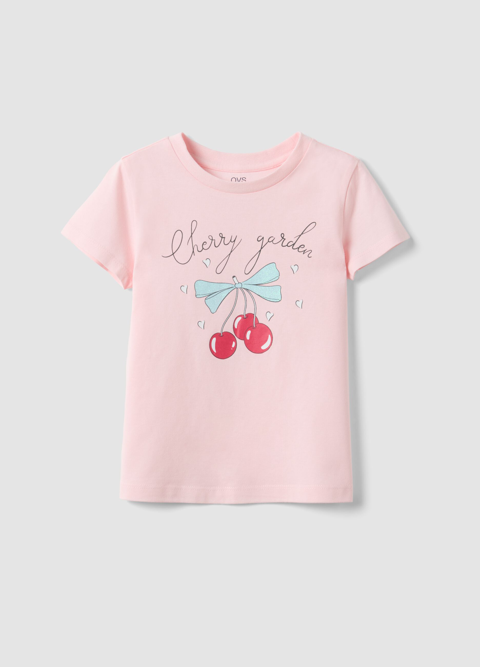 Pink pure cotton regular fit T-shirt with print for girls
