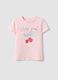 Pink pure cotton regular fit T-shirt with print for girls_0