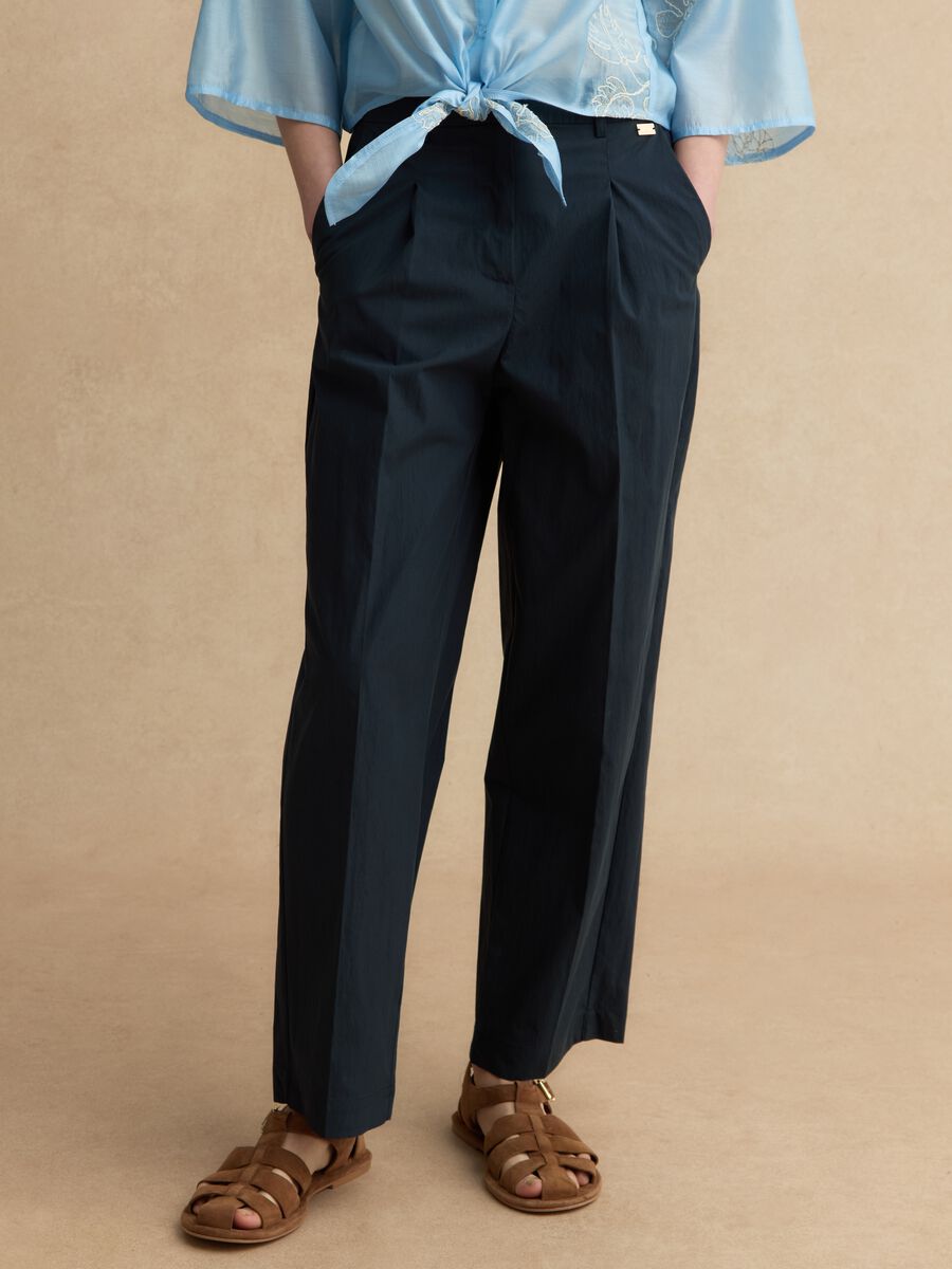 Blaue Baumwoll-Blend-Hose mit geradem Schnitt_1