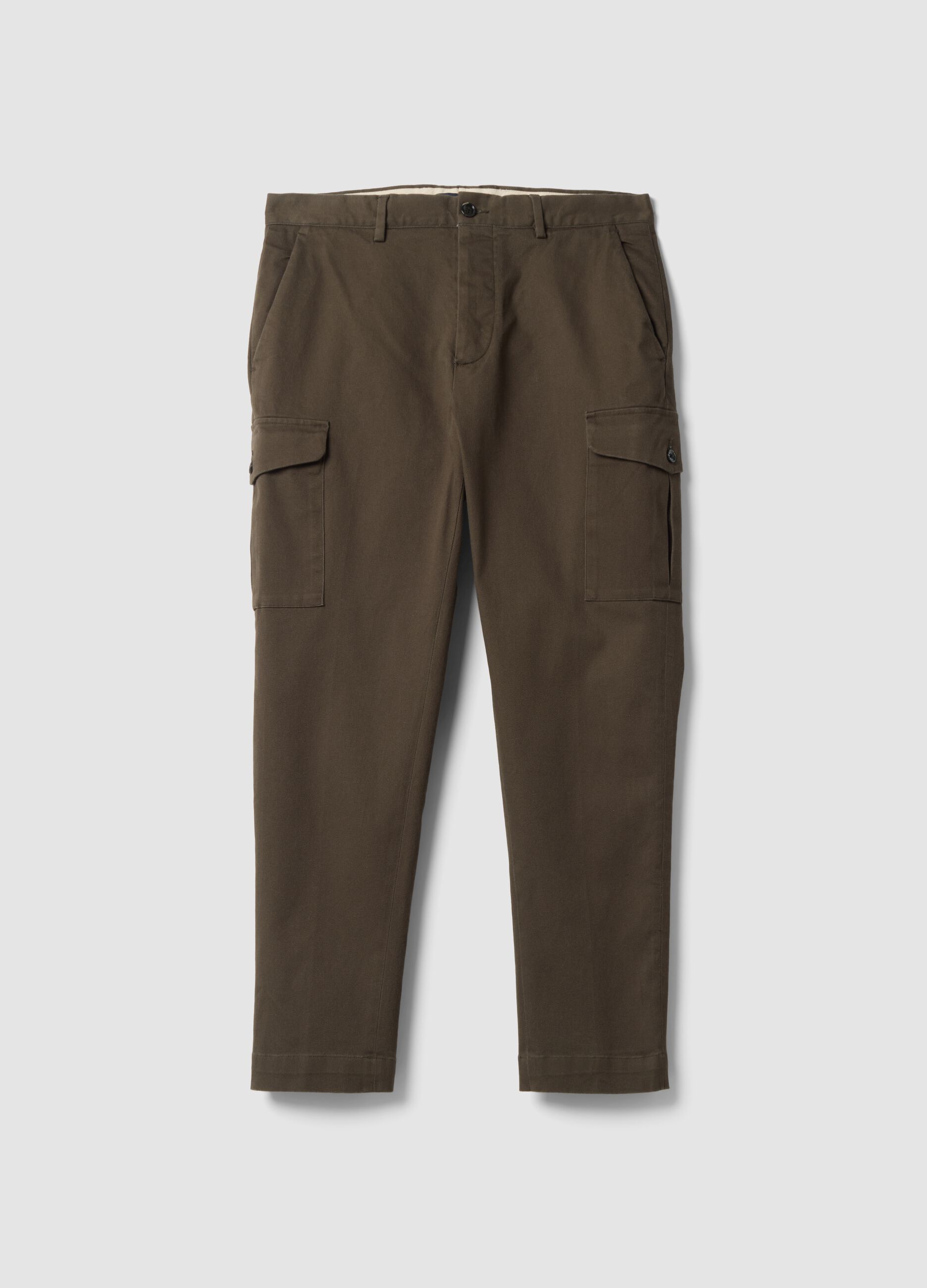 Brown comfort-fit stretch cotton twill cargo trousers