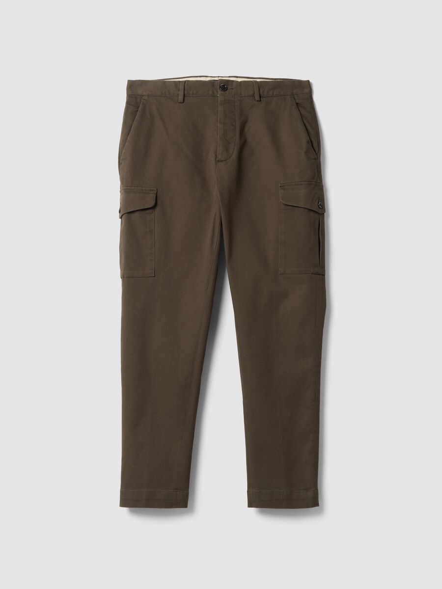 Brown comfort-fit stretch cotton twill cargo trousers_0