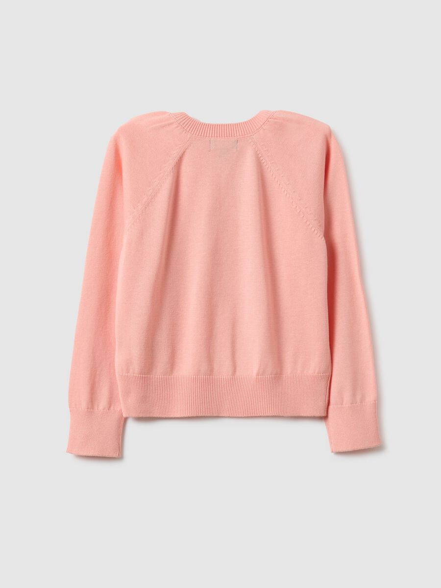 Girl's pink pure cotton regular fit cardigan with cable patterns_1