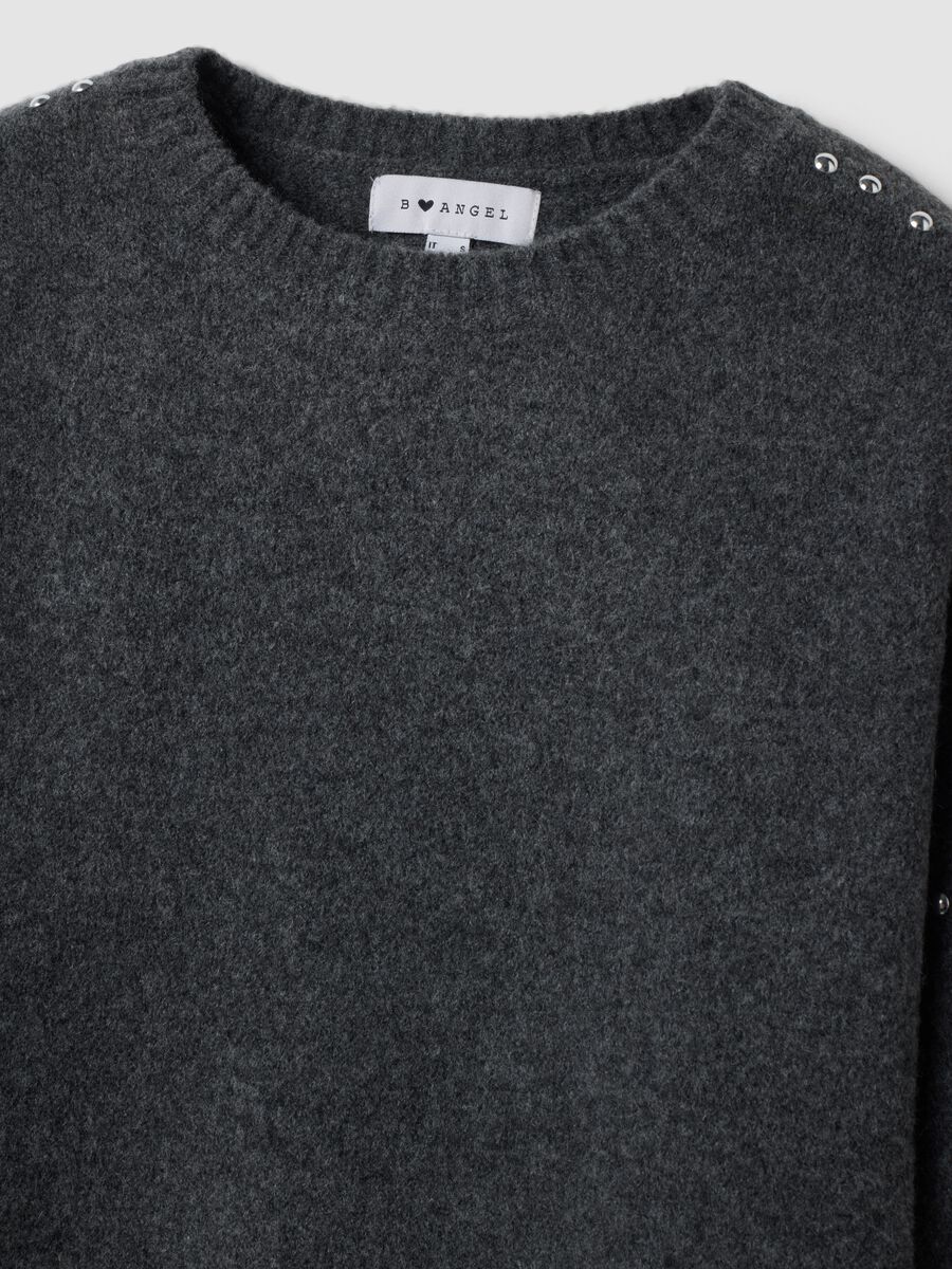 Grey stretch wool jumper with studded detailing_1