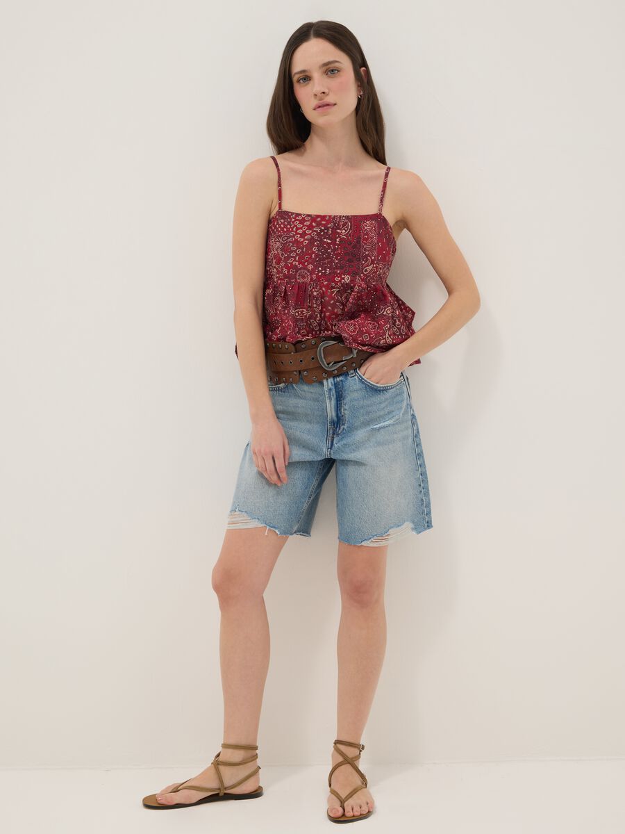 Azurblau Denim reine Baumwollshorts mit geradem Schnitt_0