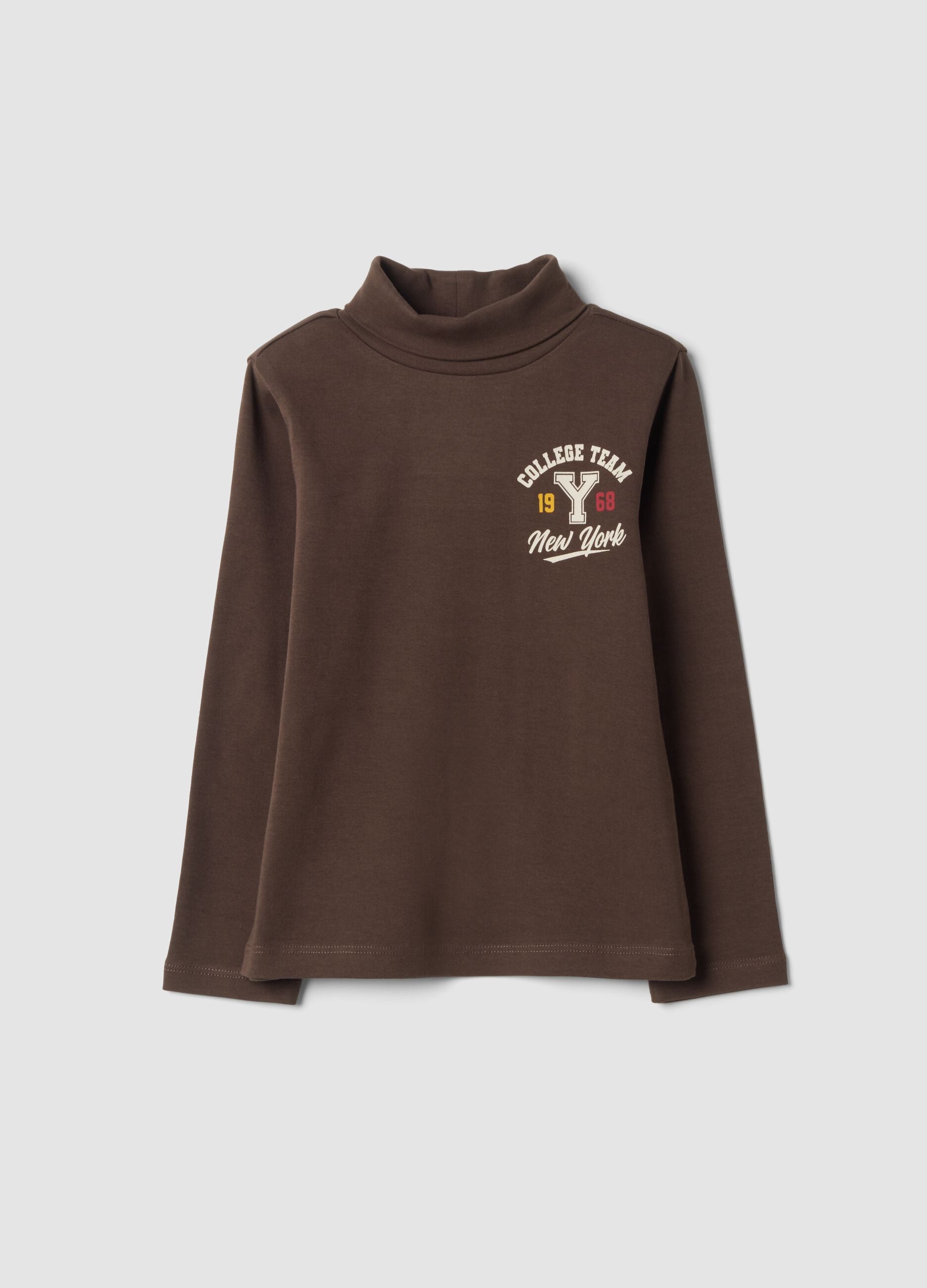 Camisola de gola alta castanho-claro em algod&atilde;o org&acirc;nico puro