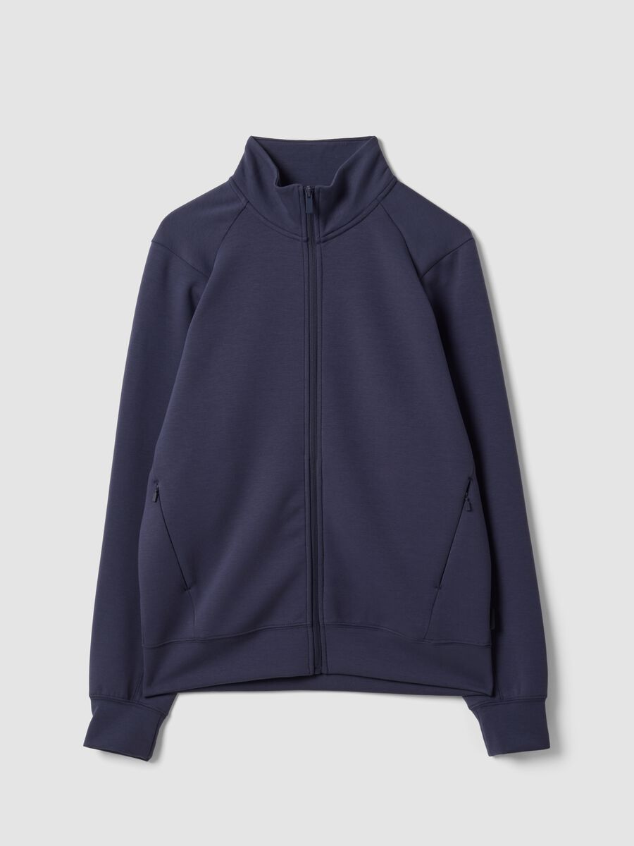 Blue full-zip jacket with stretch Easy Dry fabric collar, regular fit_0