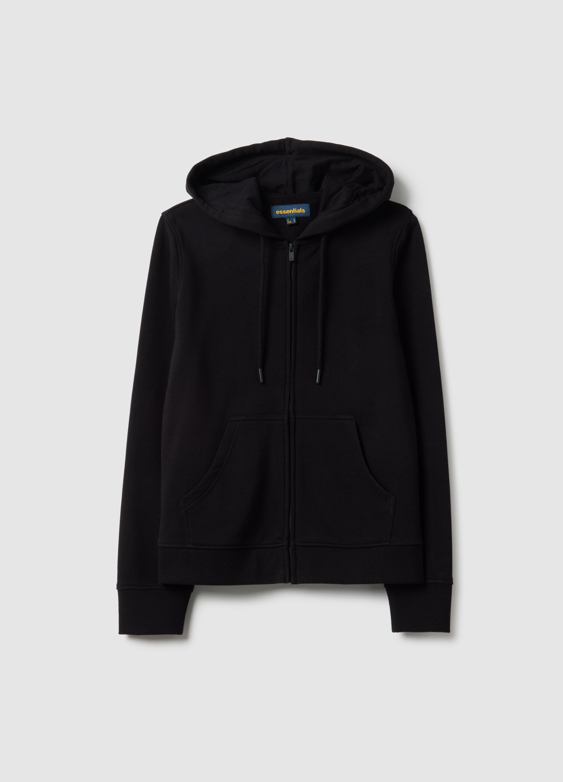 Black cotton blend hoodie regular fit with zip
