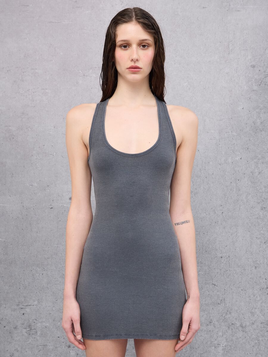 Backless Vintage Grey Mini Dress _2