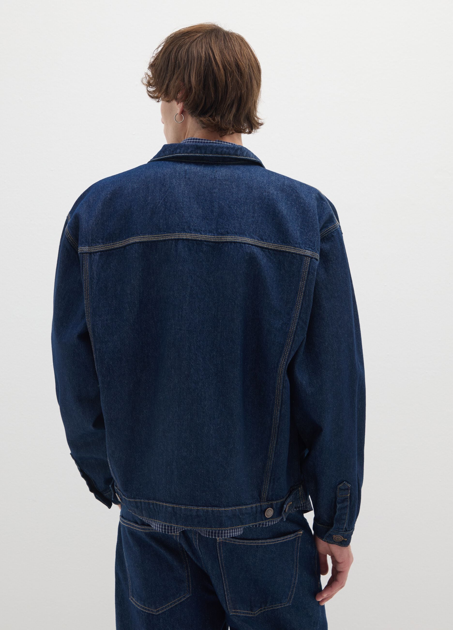 Blue denim pure cotton jacket with oversized fit