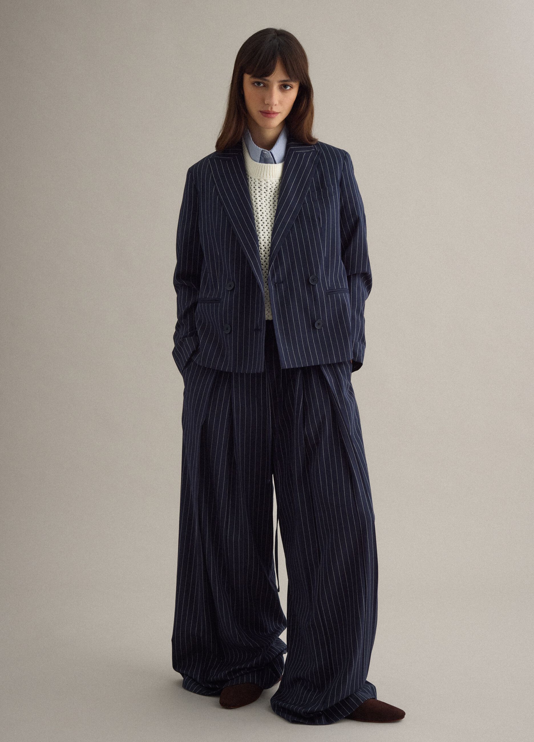 Multicolour Stripe Flare Trousers in Viscose Blend
