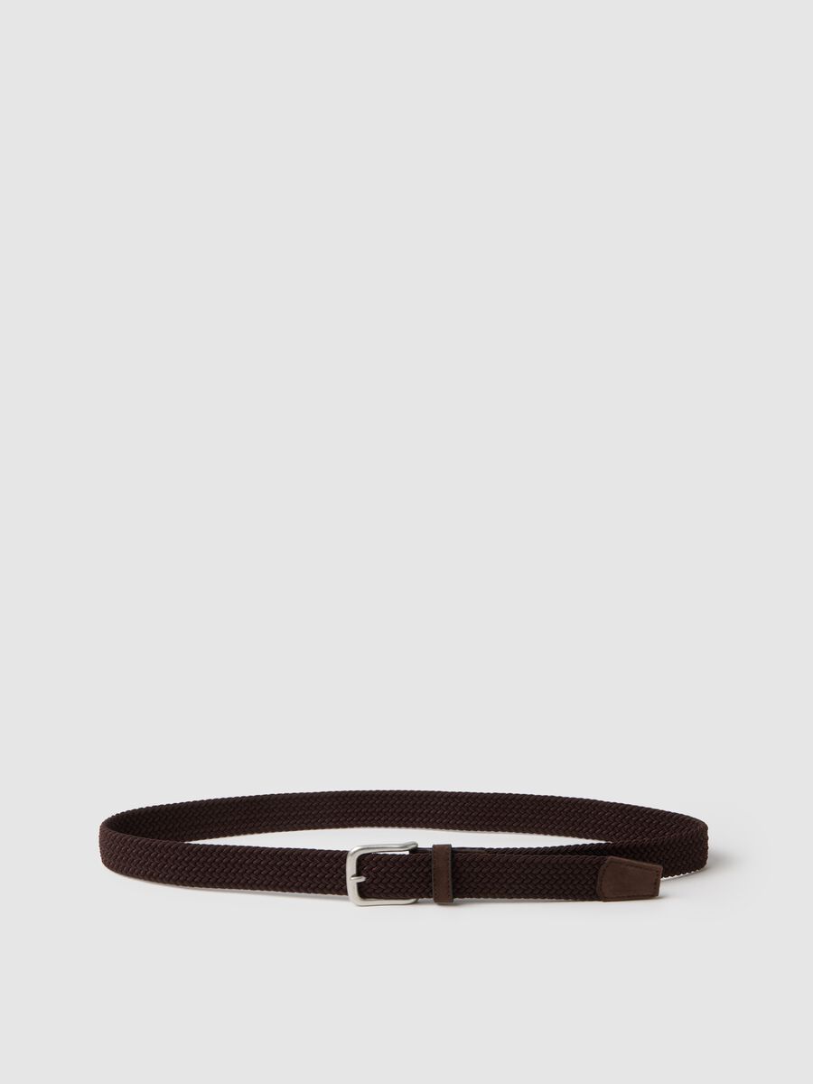 Brown woven belt with metal buckle_0