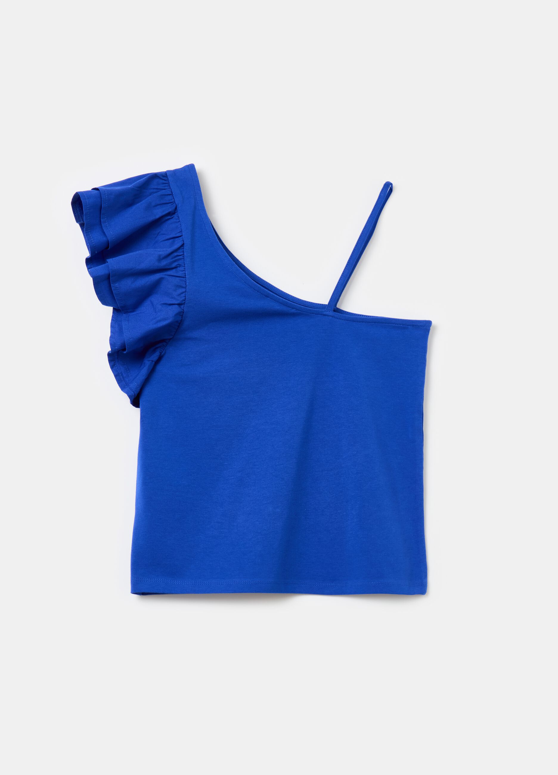 Stretch cotton T-shirt with one shoulder strap