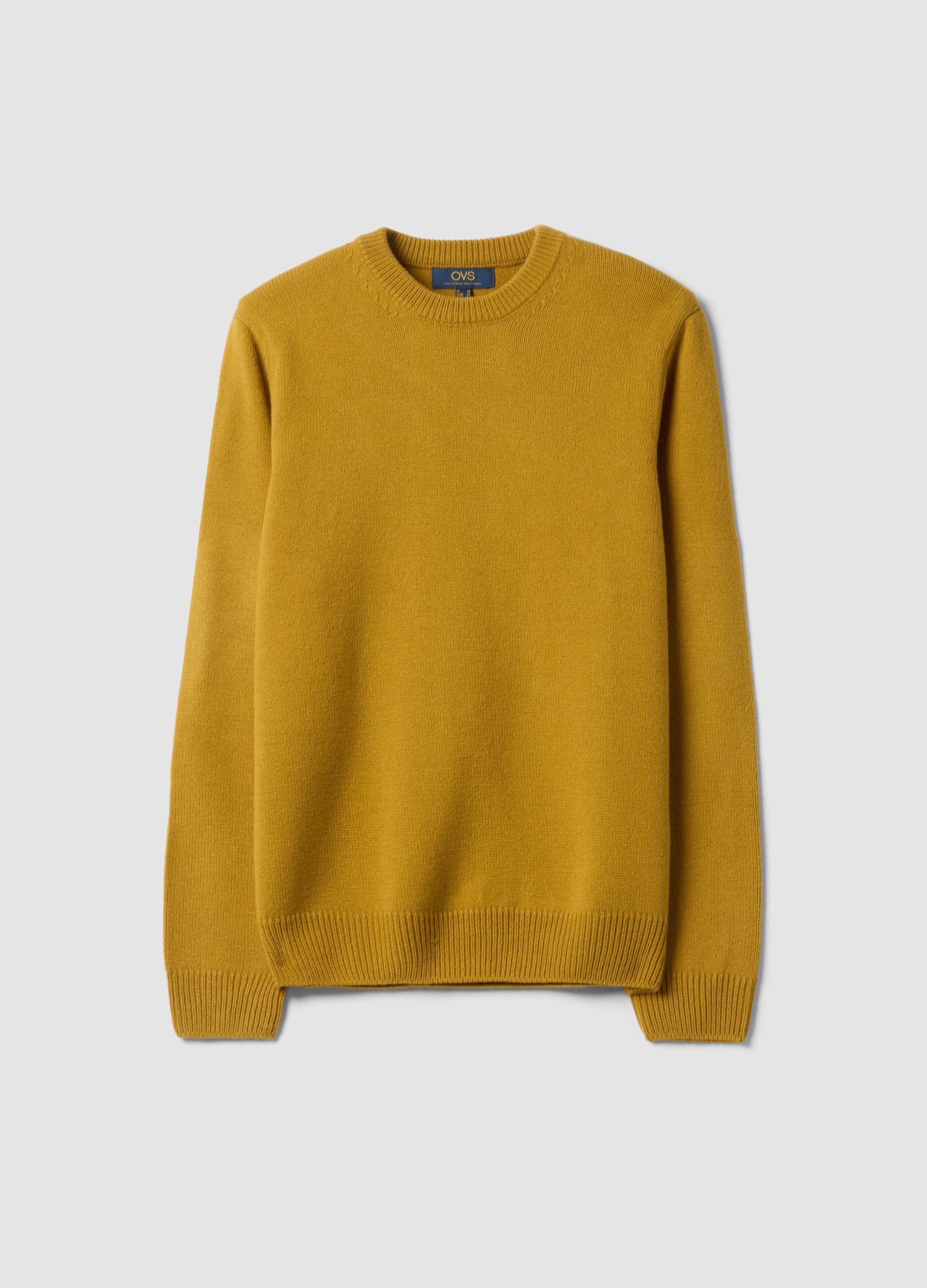 Mustard yellow regular-fit crew-neck knitted jersey jumper