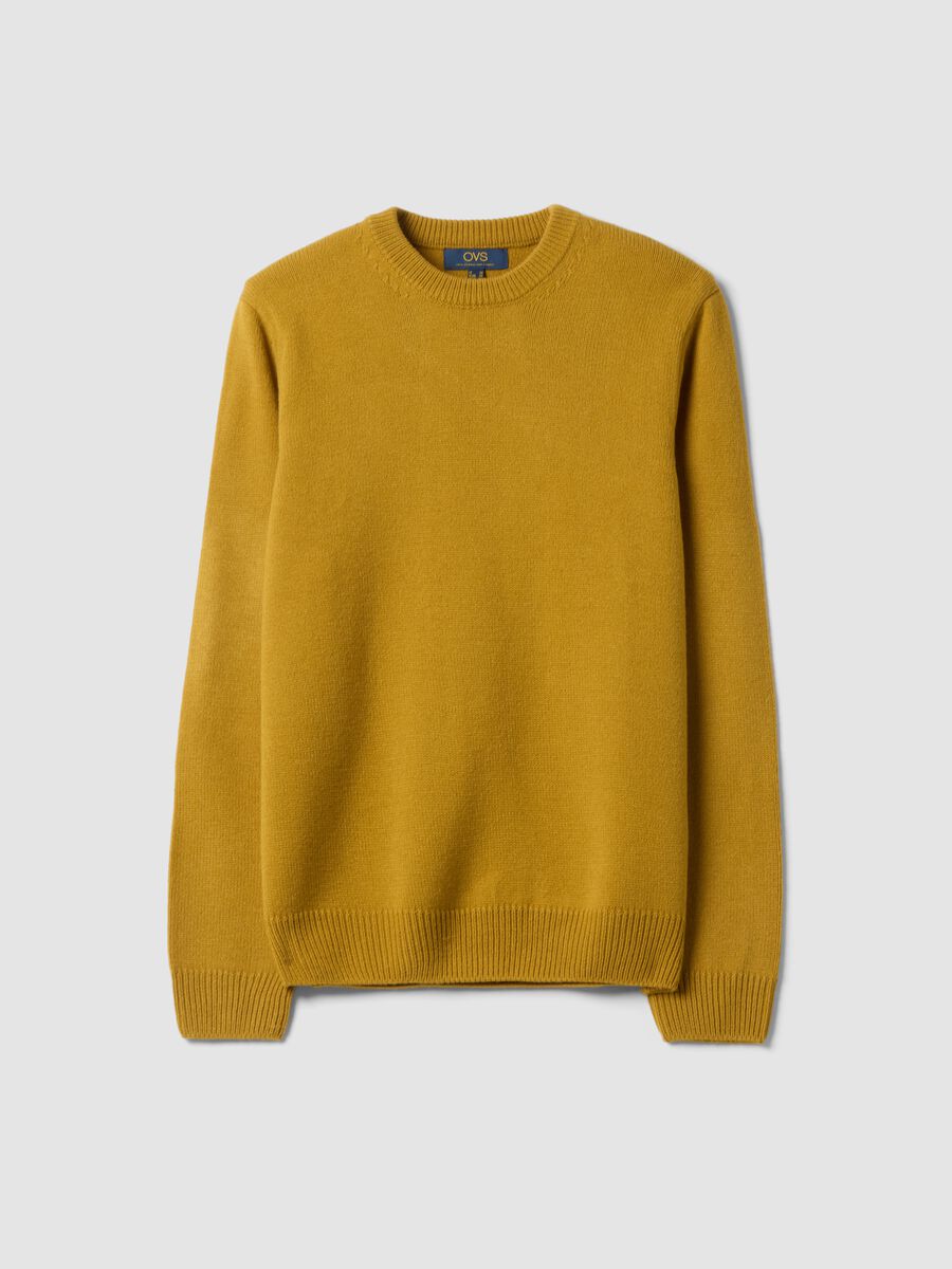 Mustard yellow regular-fit crew-neck knitted jersey jumper_0