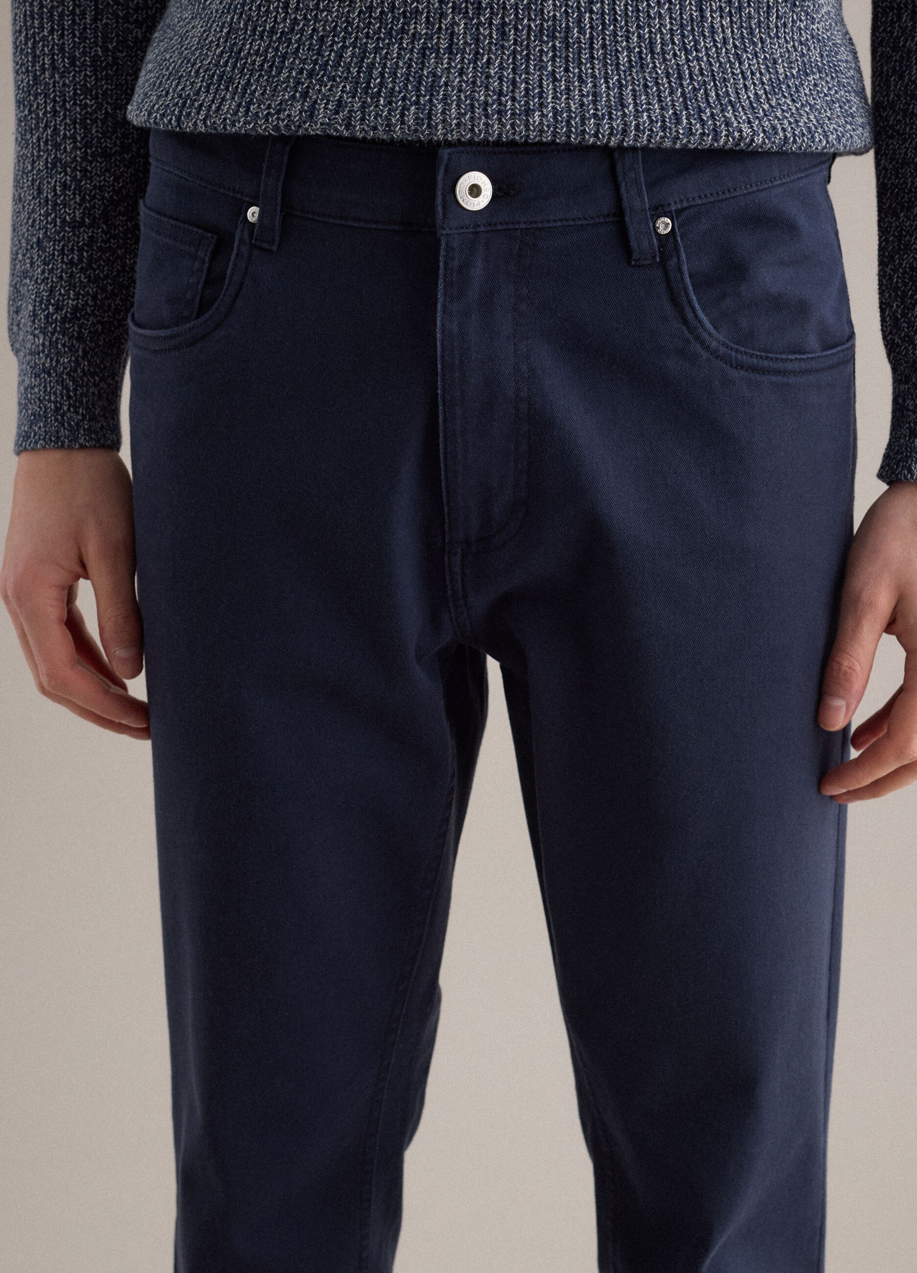 Blue Stretch Twill Trousers Regular Fit