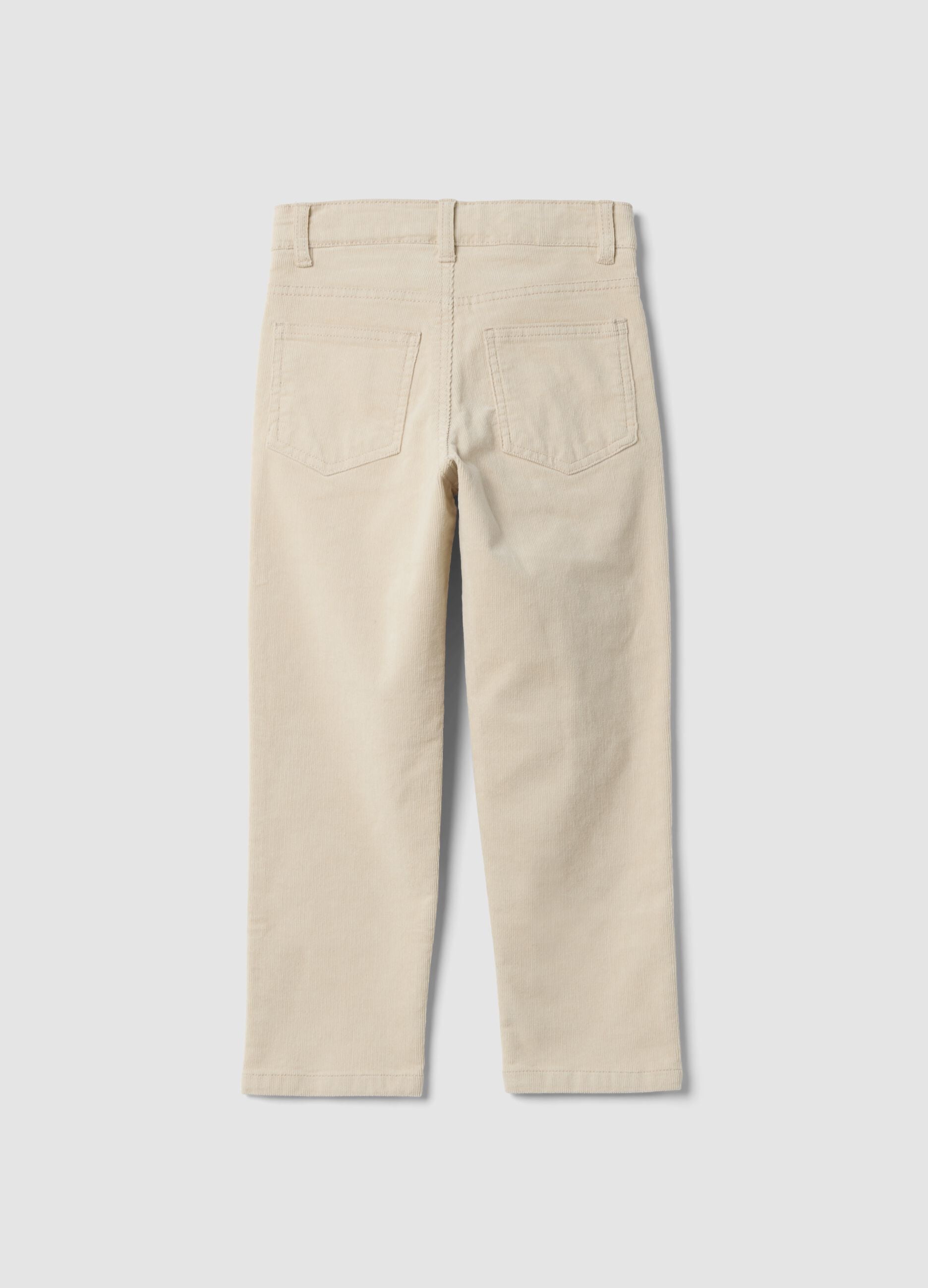 Beige ribbed stretch cotton trousers