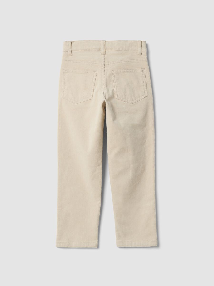 Beige ribbed stretch cotton trousers_1