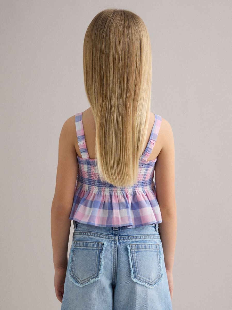 Girls' regular fit multicoloured check pure cotton tank top_2