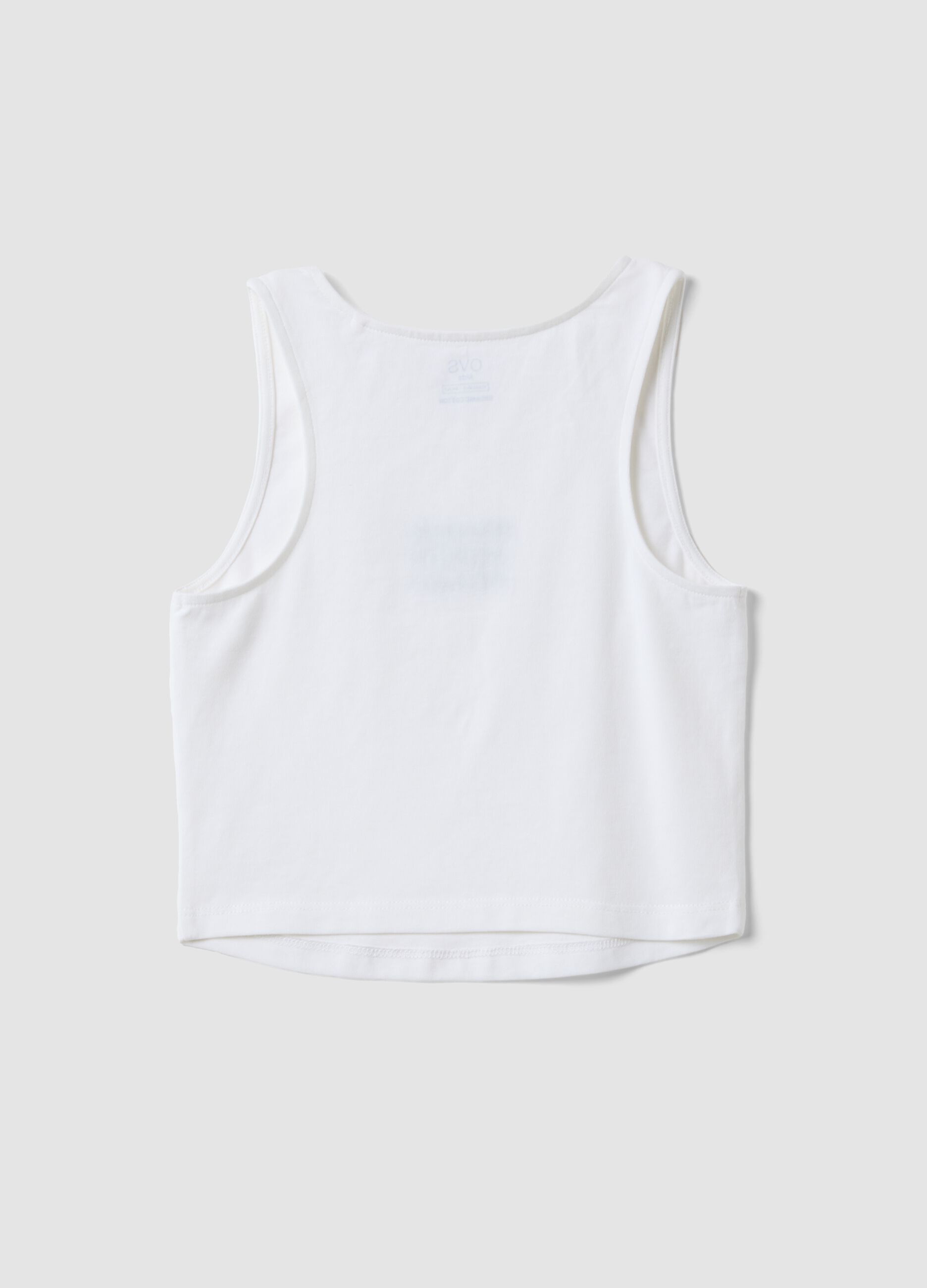 Girls&rsquo; white fitted stretch cotton vest top with embroidery