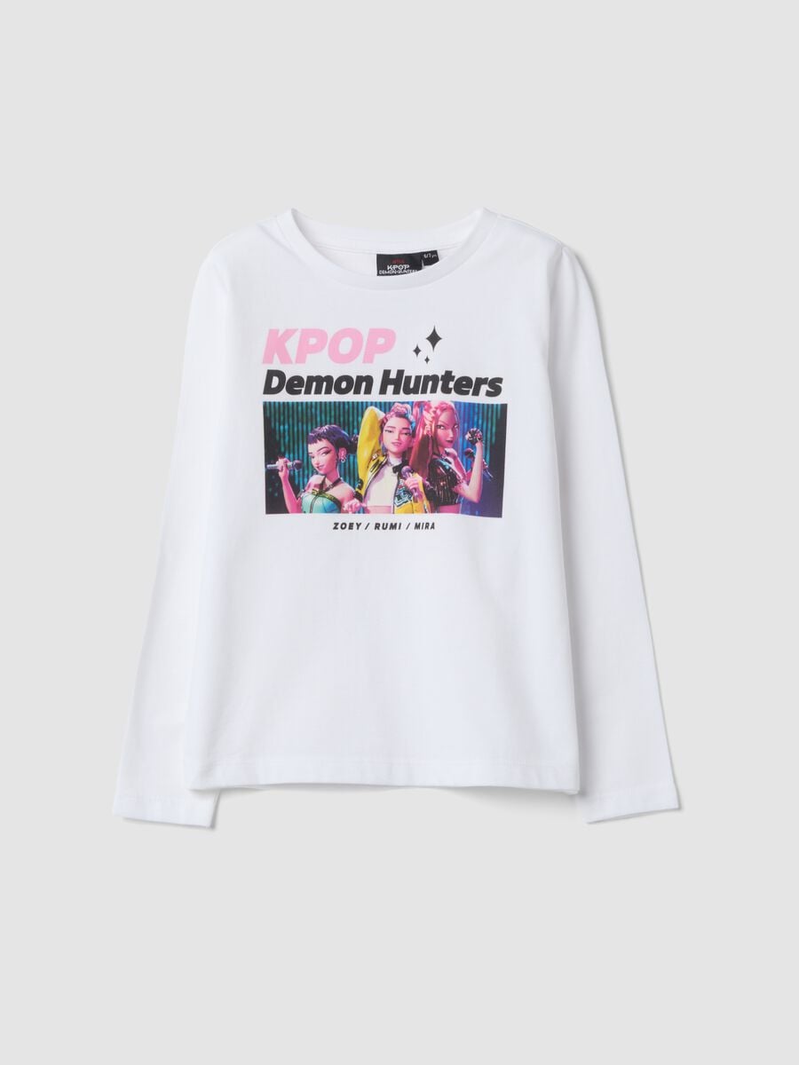 White pure cotton T-shirt with K-Pop Demon Hunters print, regular fit_0