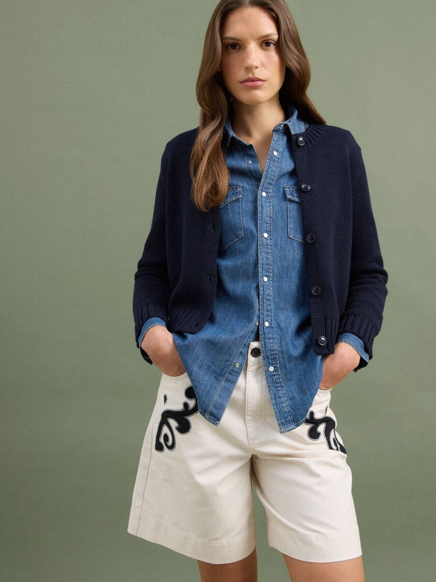 Navy pure cotton cardigan with buttons, regular fit_0