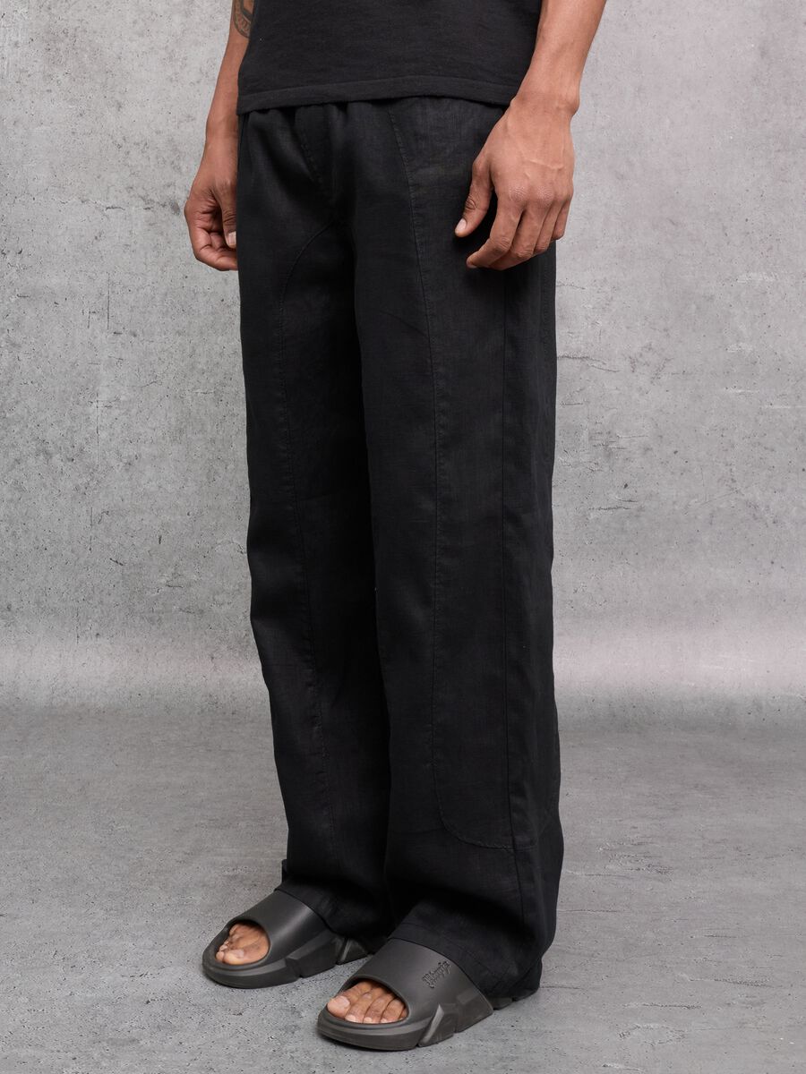 100% Linen Wide-Leg Trousers Black_2