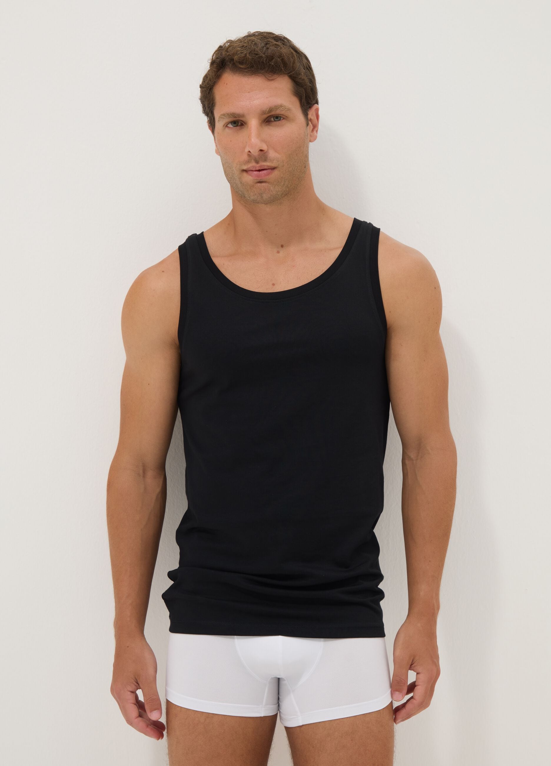 Black Supima cotton vest top, regular fit