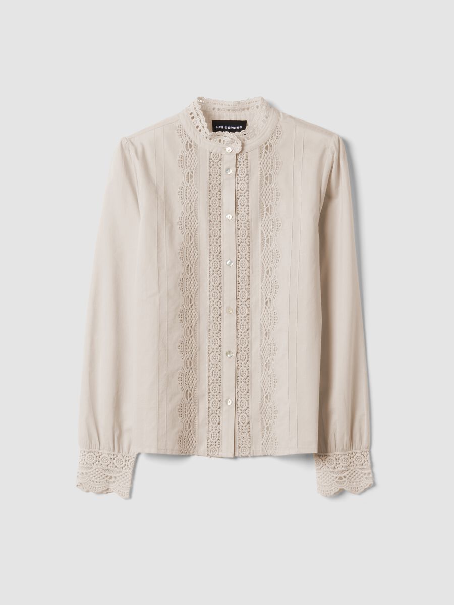 White pure cotton shirt with lace_0
