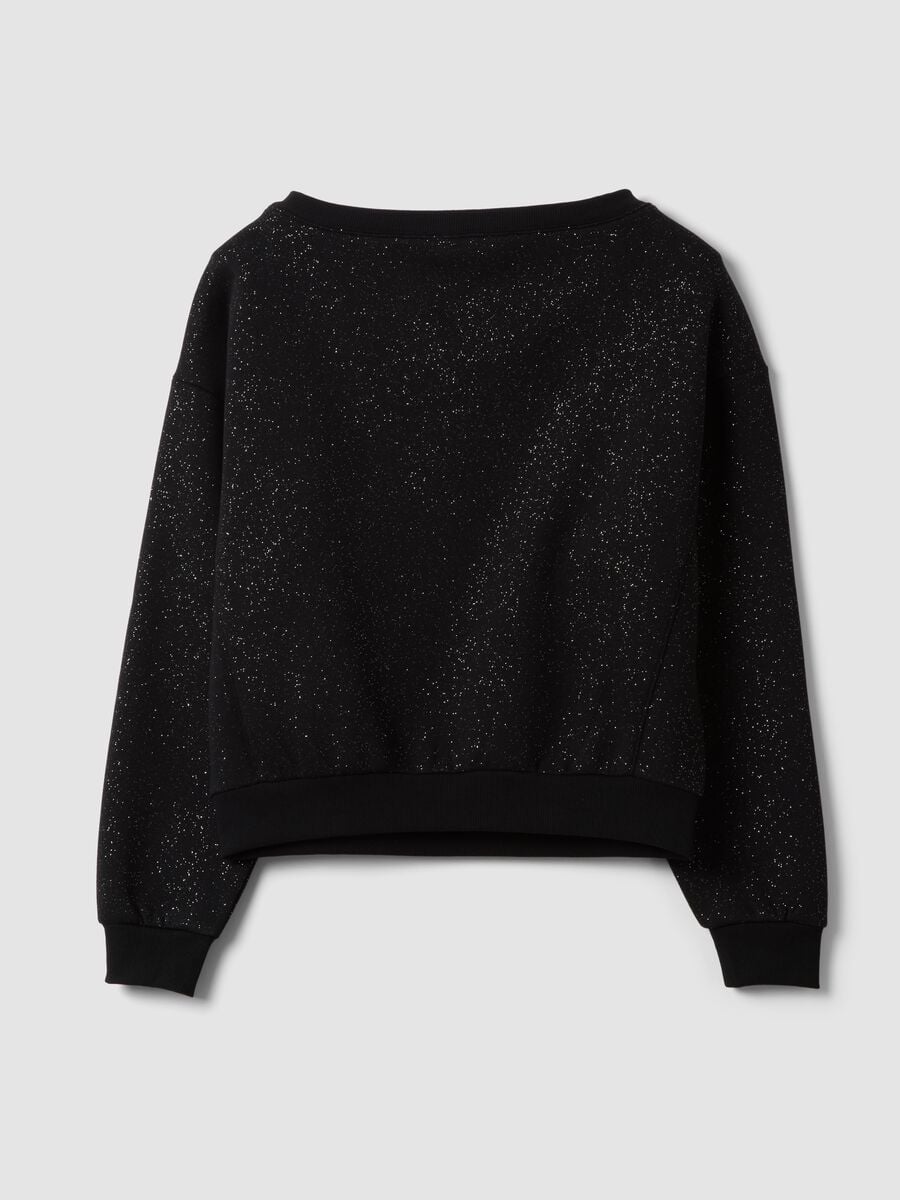 Black cotton-blend sweatshirt with bateau neckline and glitter_6