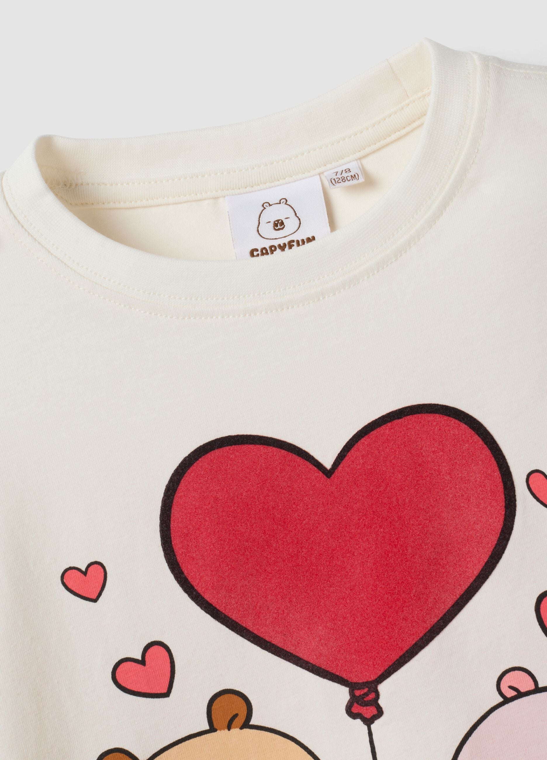 Wei&szlig;es M&auml;dchen-T-Shirt aus Stretch-Baumwolle mit Capybara-Print