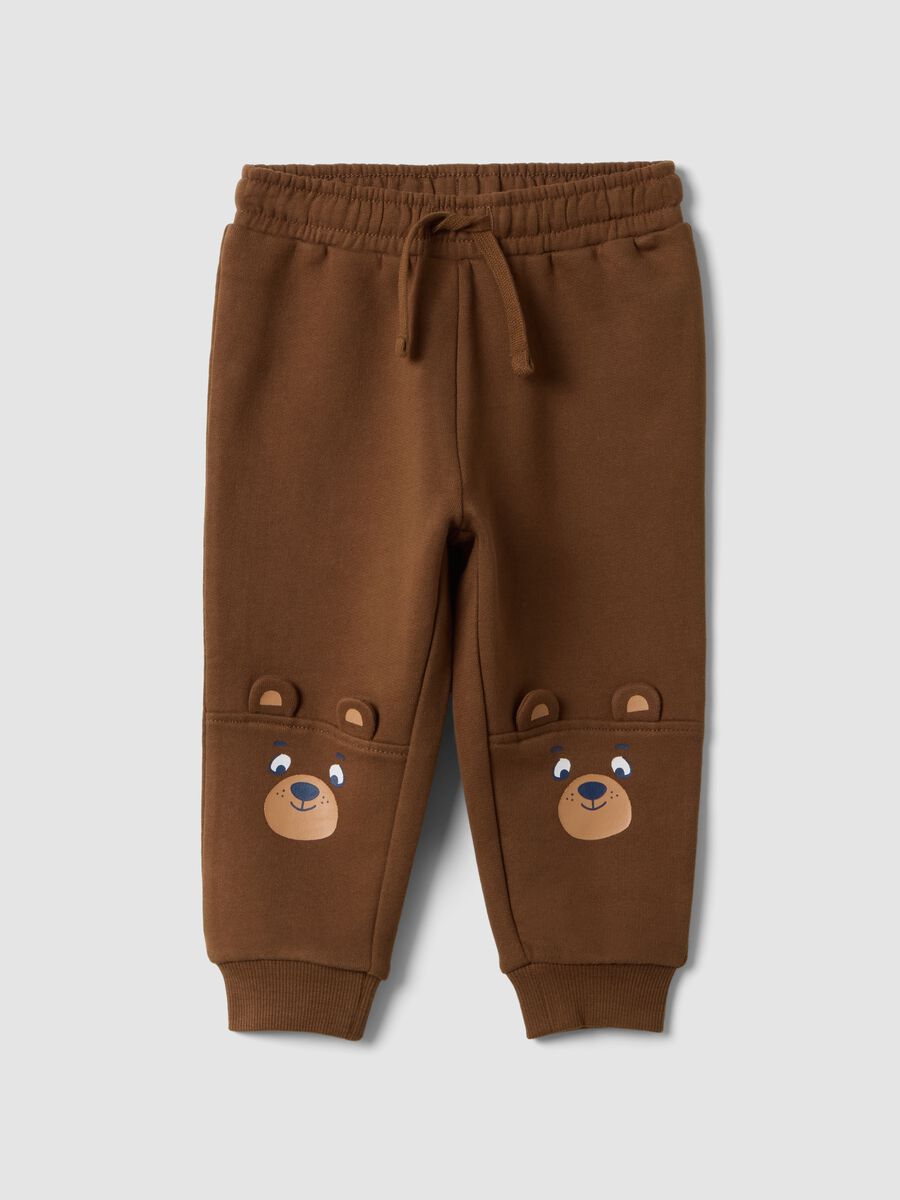 Brown pure cotton over-fit joggers with teddy bear print_0