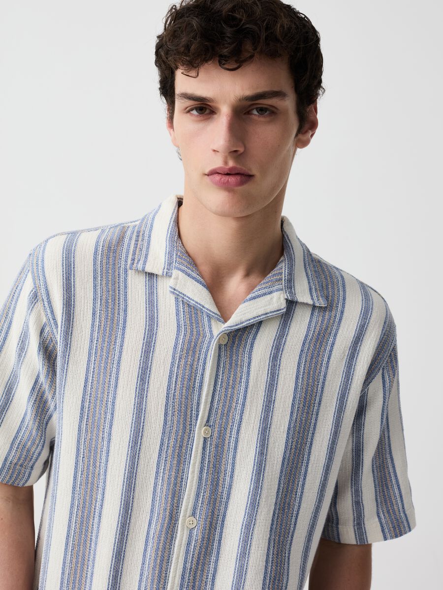 Striped gauze shirt with short sleeves_1