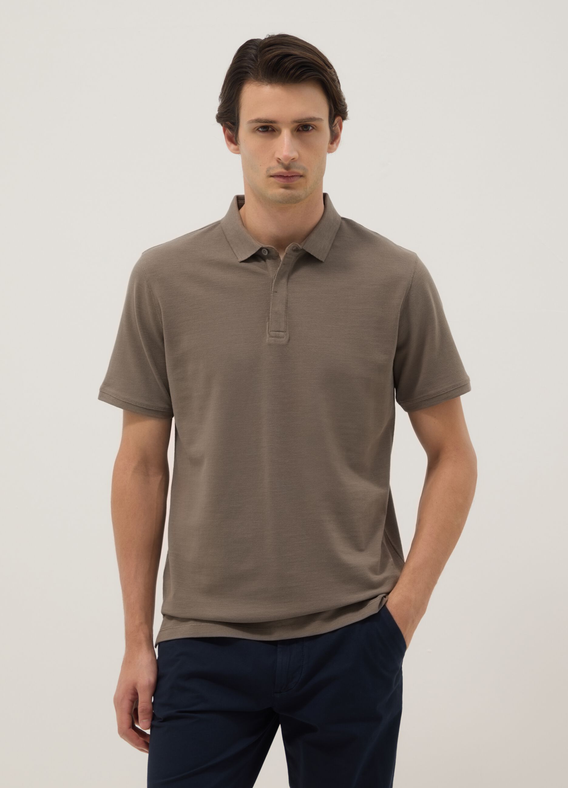 Regular fit brown pure cotton polo