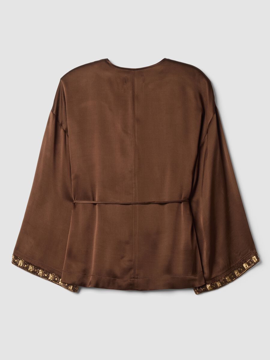 Brauner Kimono-Blazer aus reiner Viskose mit G&uuml;rtel_2