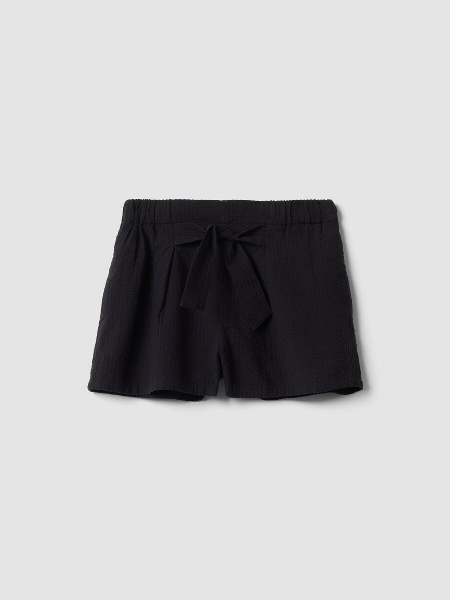 Black pure cotton shorts with elasticated waistband_0