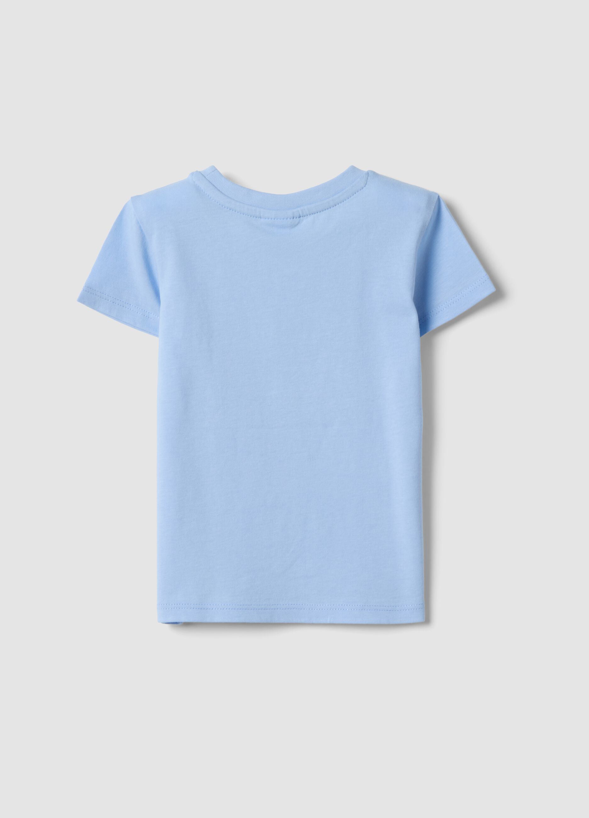 T-shirt azul-claro para menina em algod&atilde;o org&acirc;nico puro com estampado mar&iacute;timo