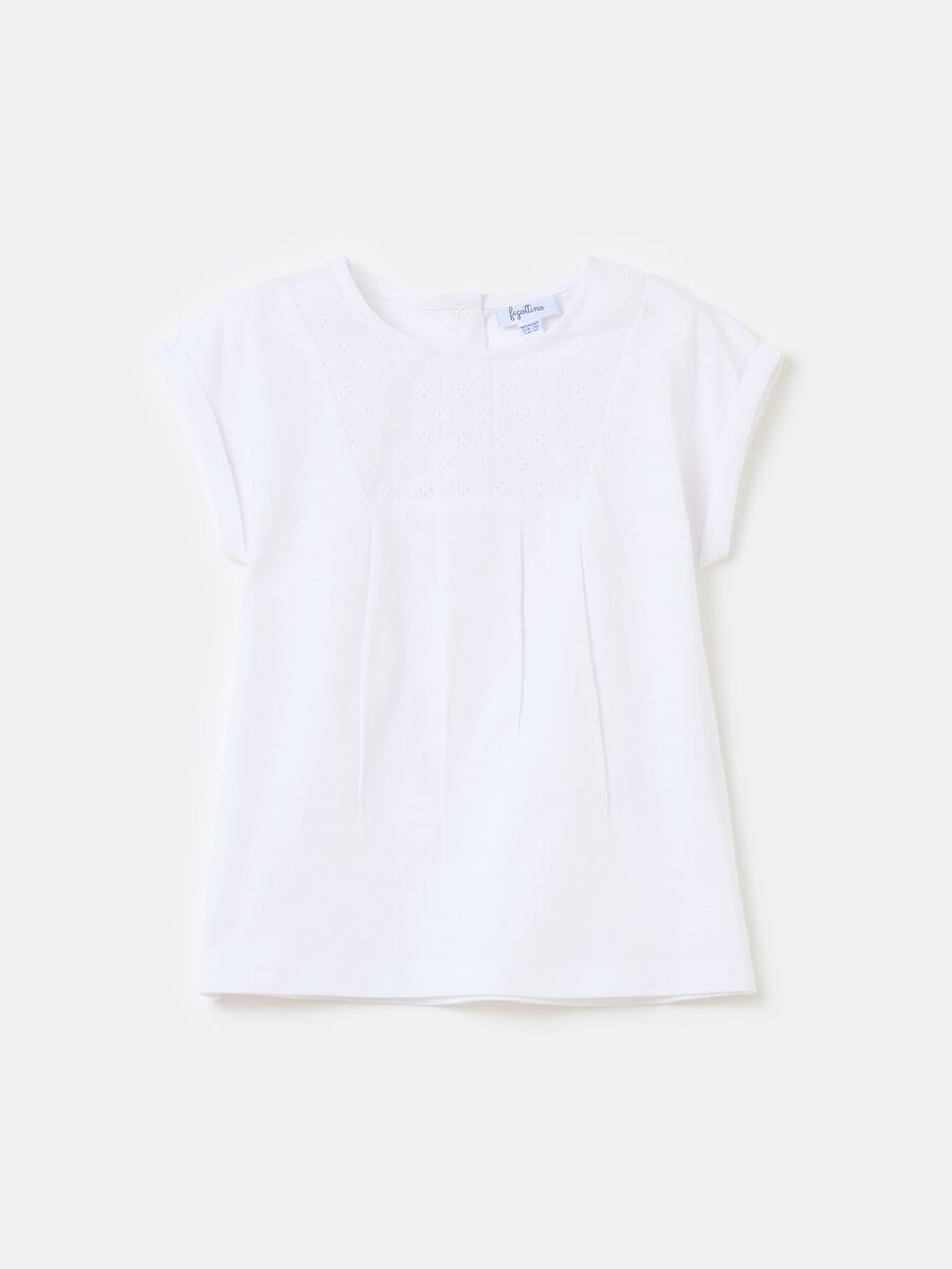 Camiseta de algodón con aplicación de bordado inglés_0
