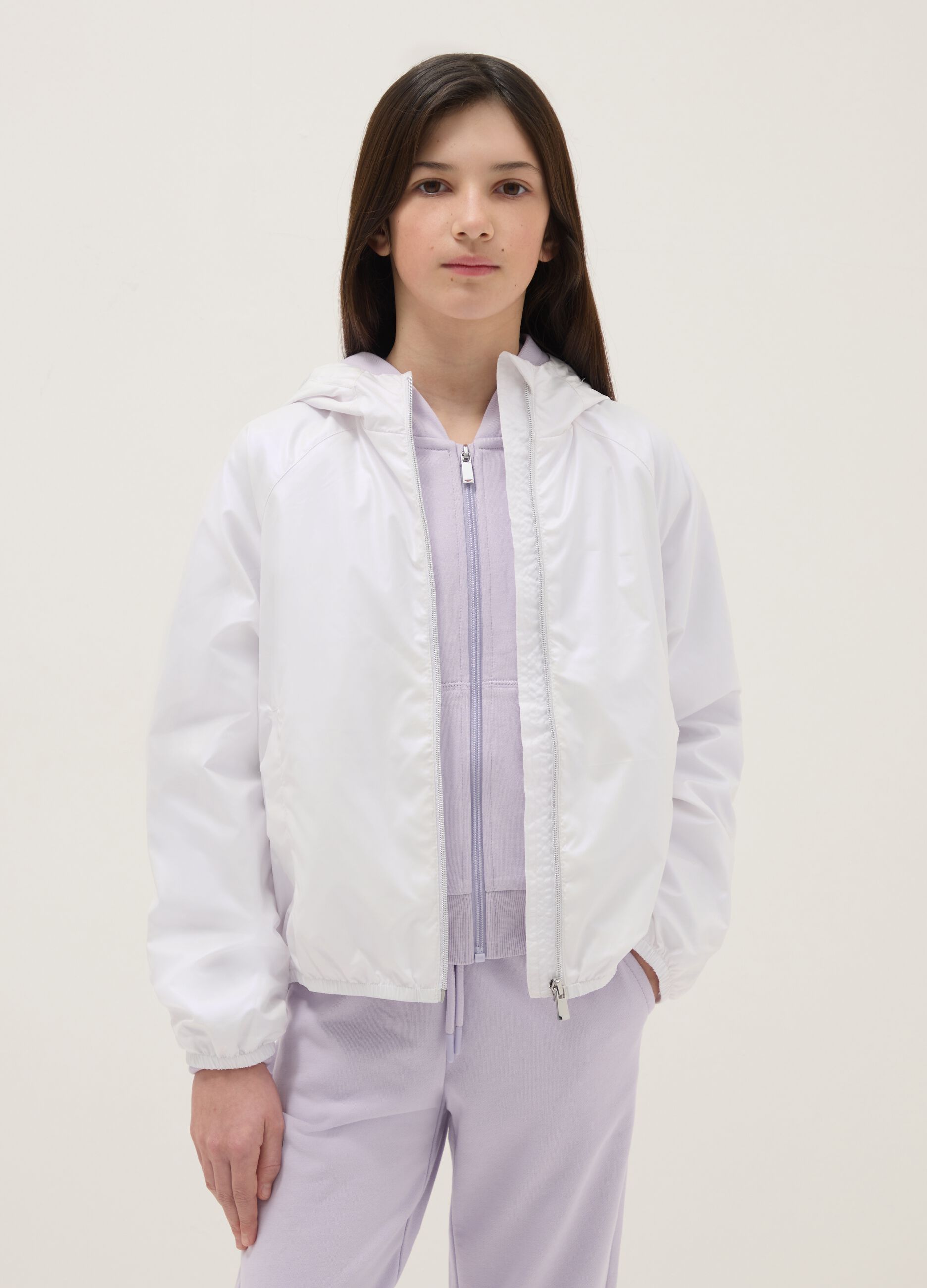 White Hooded Regular Fit Girls' Jacket
