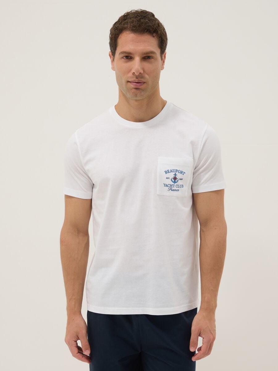 White and blue pure cotton jersey pyjamas, regular fit_1