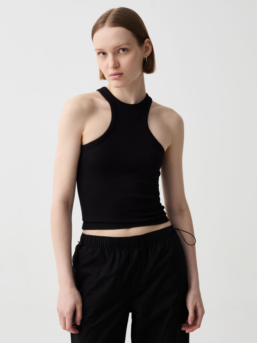 Ribbed tank top with halter neck_1