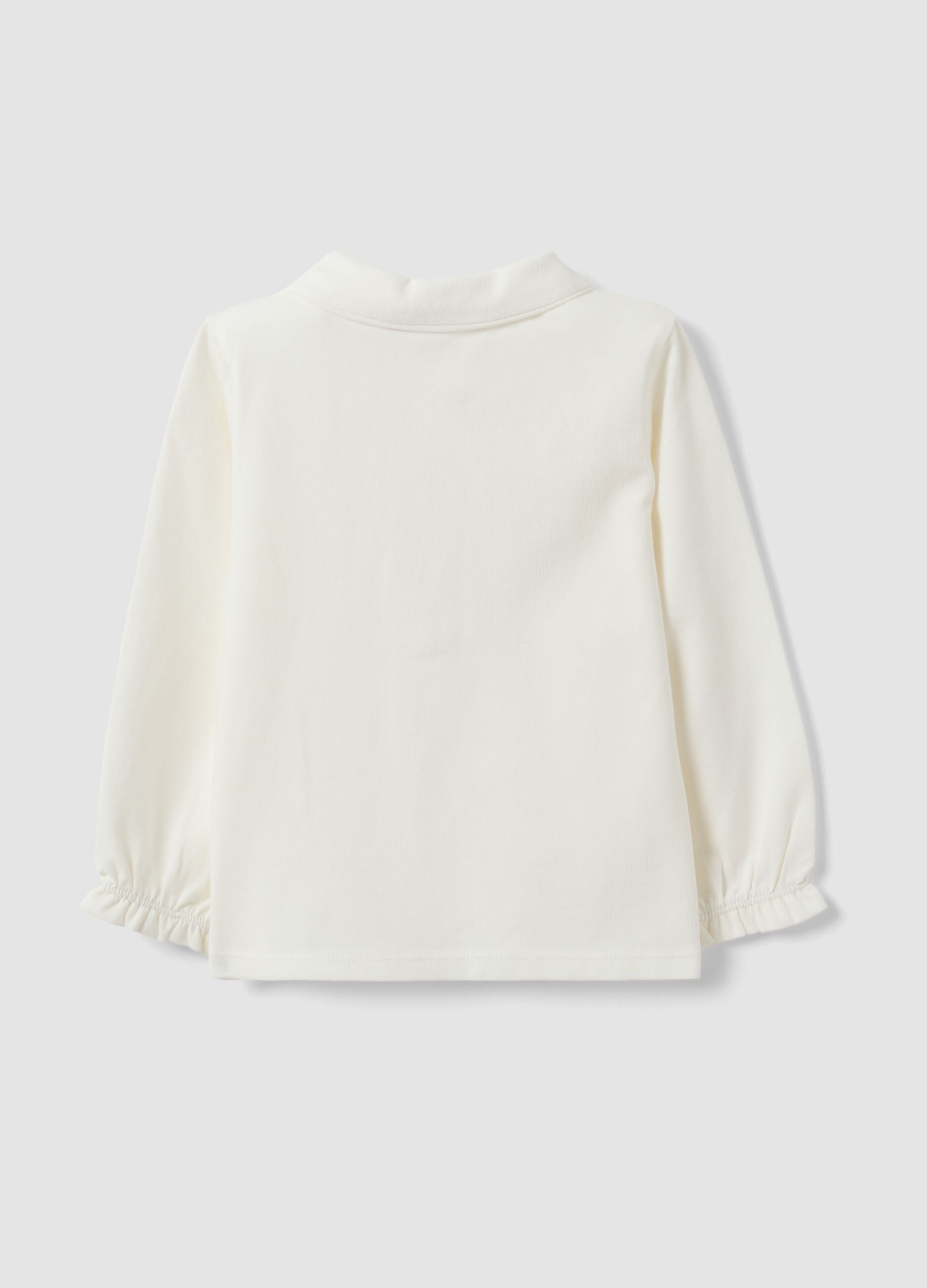 Weisses Poloshirt aus elastischer Bio-Baumwolle mit Kragen f&uuml;r Baby-M&auml;dchen