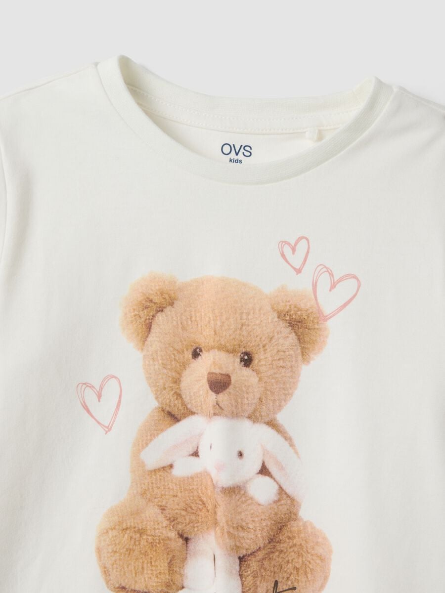 Wei&szlig;-rosa Pyjama aus reiner Bio-Baumwolle mit Teddyb&auml;r f&uuml;r M&auml;dchen_3