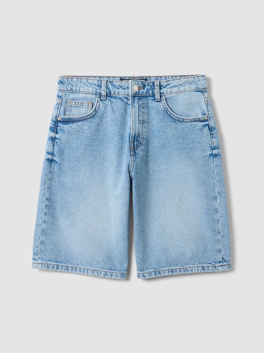 Pure cotton denim blue wide leg shorts_4